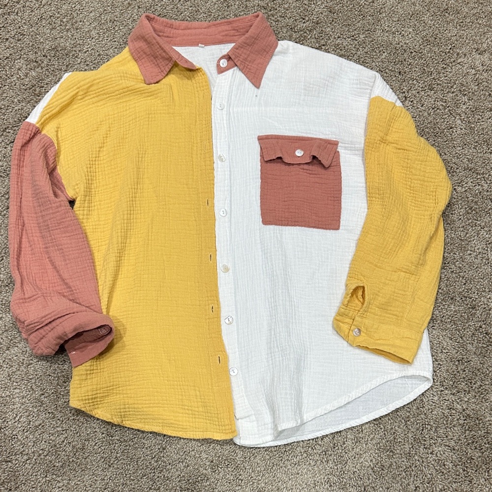 Colorblock Shirt - Yellow, White, and Pink